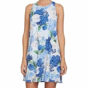 CeCe hydrangea shift dress size large blue and white